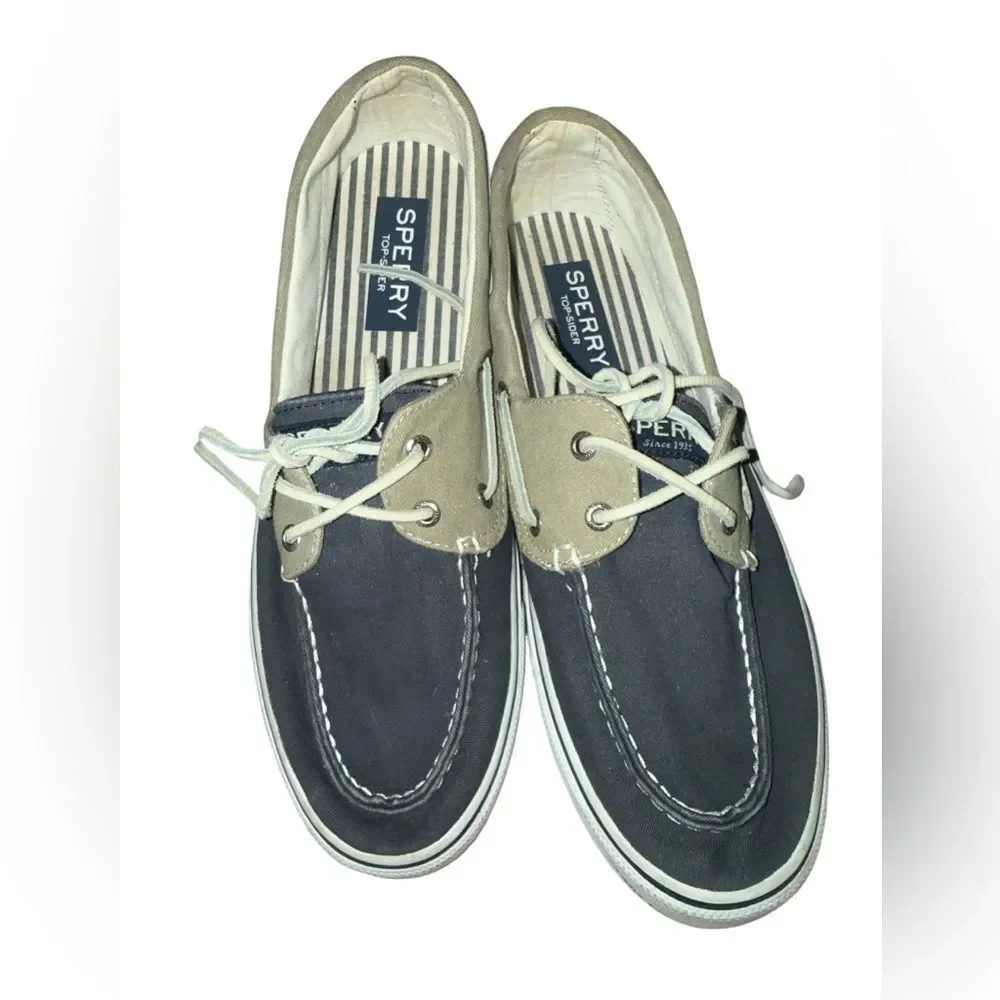 Sperry Men's canvas Rawhide laces Twill upper Navy and Tan Boat Shoes